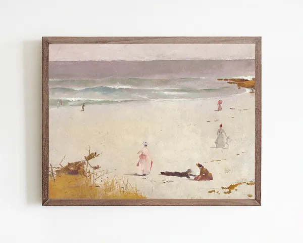 Vintage Beach Seascape Art Print, Coastal Decor