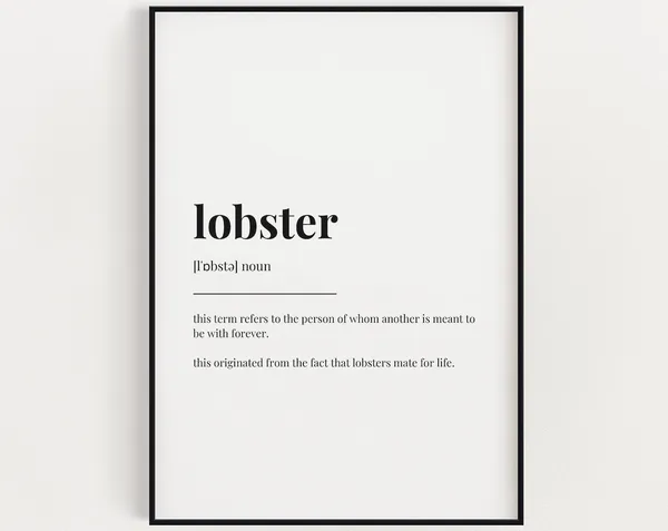 Lobster Definition Meaning Art Print, Valentine Gift