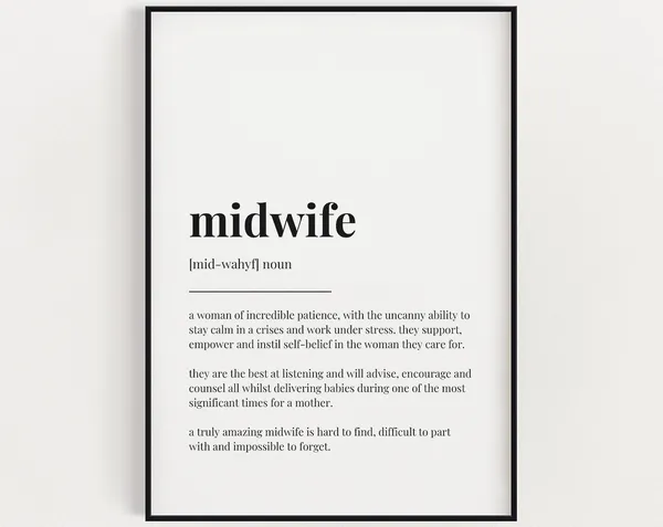Midwife Definition Meaning Wall Art, Gift Print