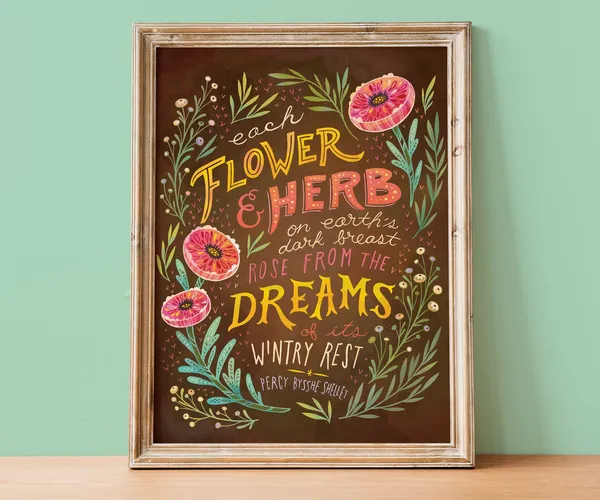 Garden Quote Print, Hand Lettered Botanical Art Print