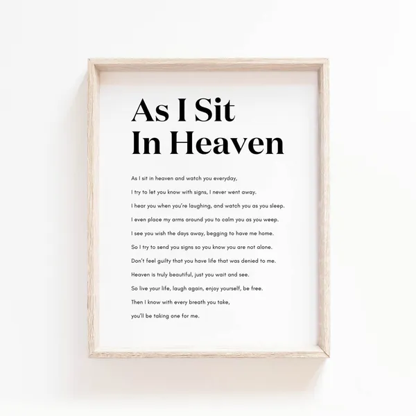 As I Sit In Heaven Christian Poem, Memorial Art Print