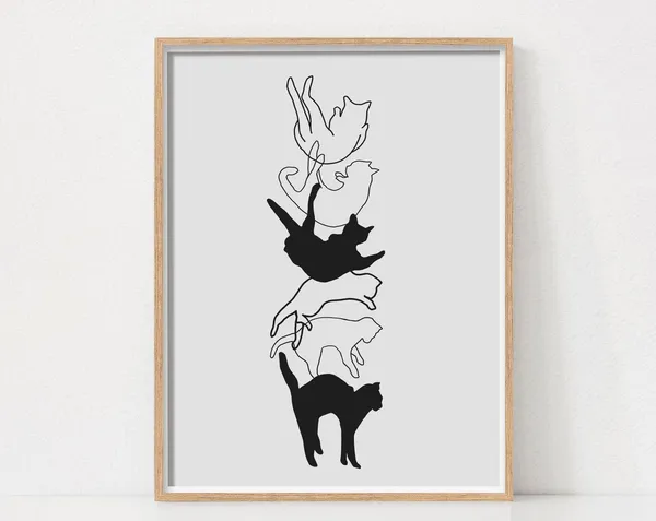 Black and White Cat Print, Abstract Wall Art