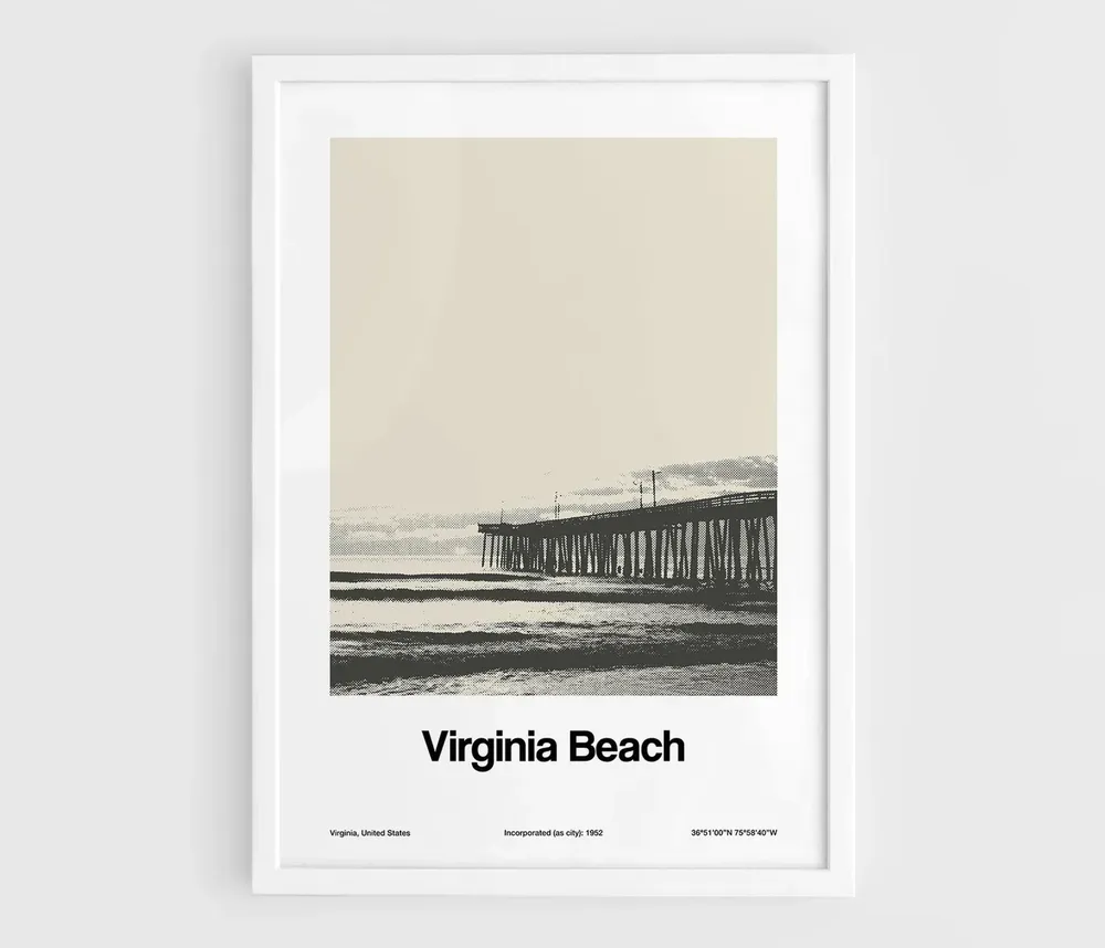 Virginia Beach Black and White Travel Poster