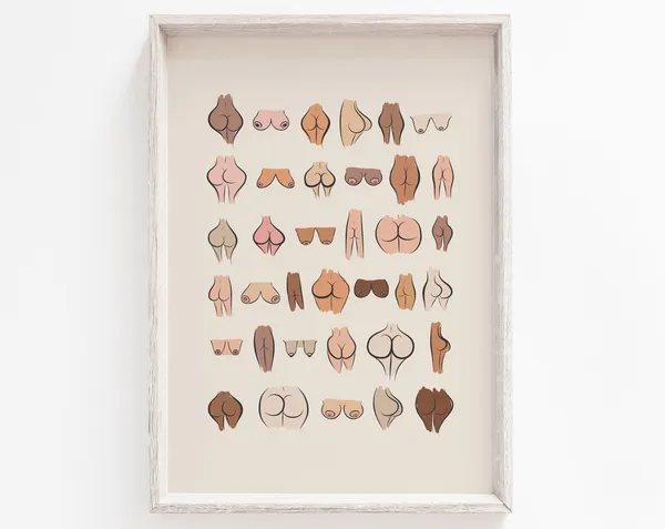 Body Print Bums Nude Boho Art Print
