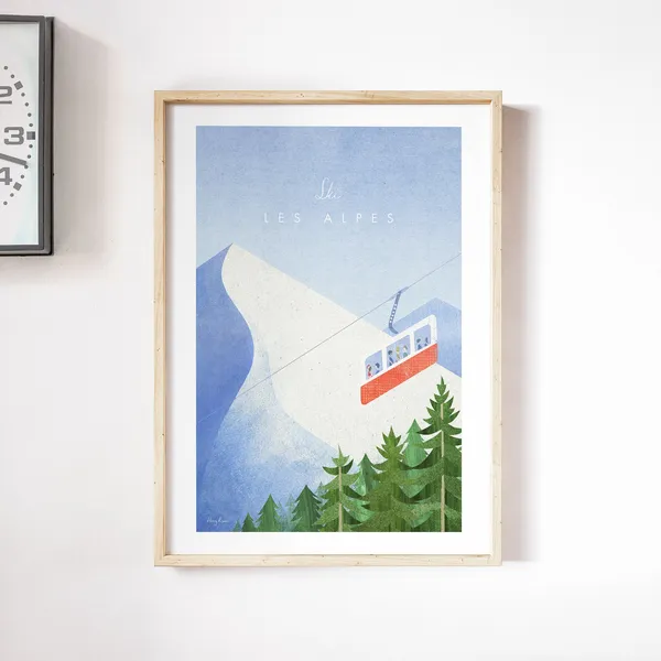 Les Alpes Vintage Travel Poster, Minimalist Landscape