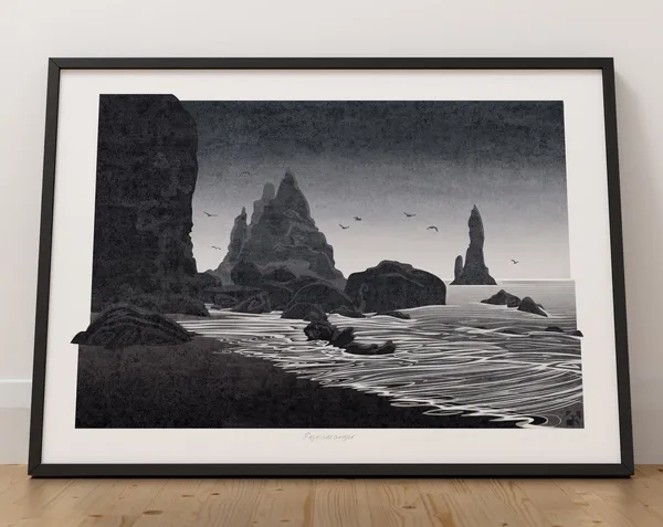 Reynisdrangar Iceland Travel Poster, South Coast