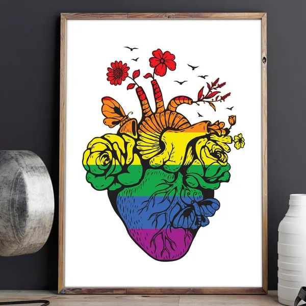 Gay Pride Heart Rainbow Flag LGBTQ Wall Art Print