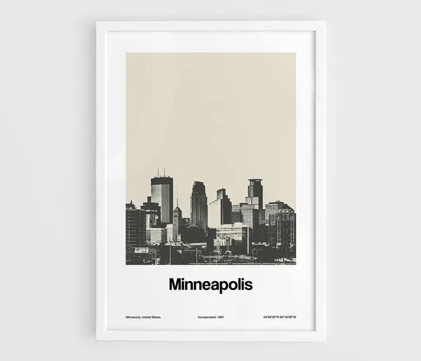 Minneapolis Skyline, Black White Minimalist Art Print