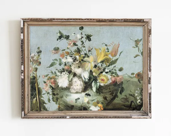Antique Floral Painting, Vintage Flower Still Life Art