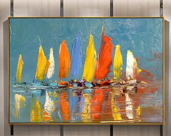 Sailboat Party Oil Painting, Nautical Harbor Art Print