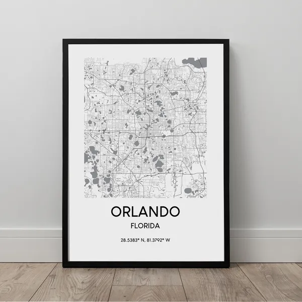 Orlando Map Print, Black And White Travel Poster