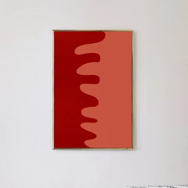 Red Abstract Wave Shapes, Wavy Wall Art Print