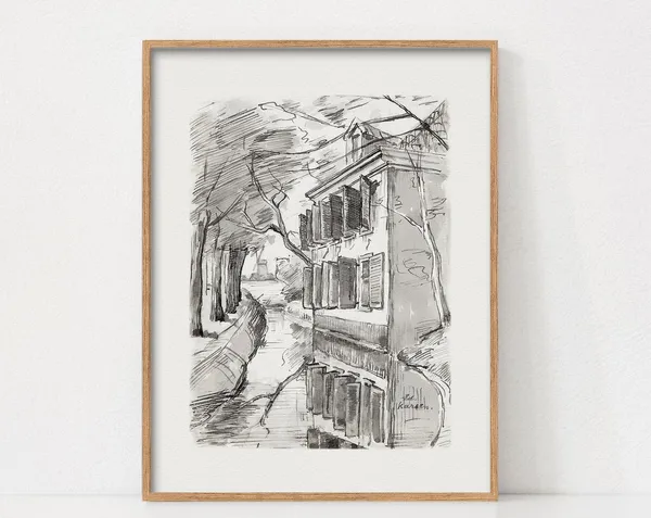 Vintage Architecture Sketch Art Print, Building Drawing