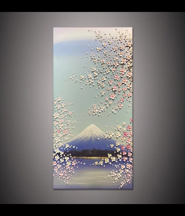 Mount Fuji Cherry Blossoms Palette Knife Art Print
