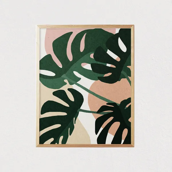 Monstera Leaves Abstract Art Print, Mid-Century Boho