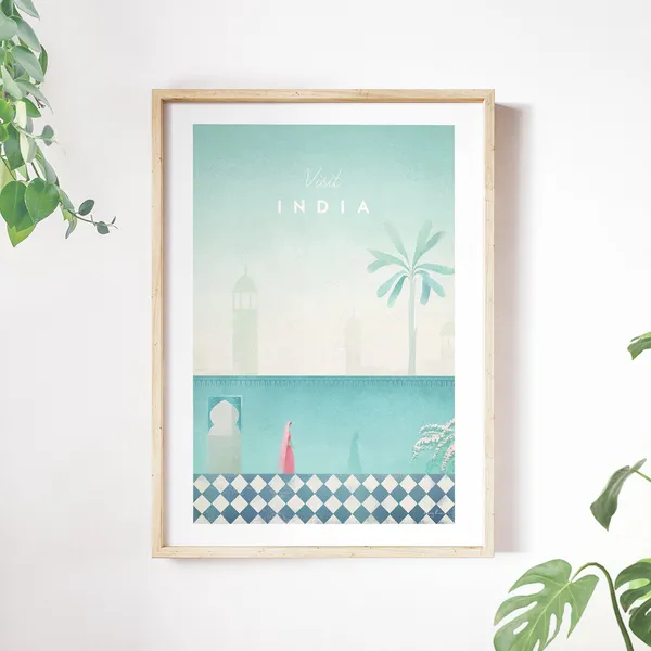 India Vintage Travel Poster Art Print, Minimalist