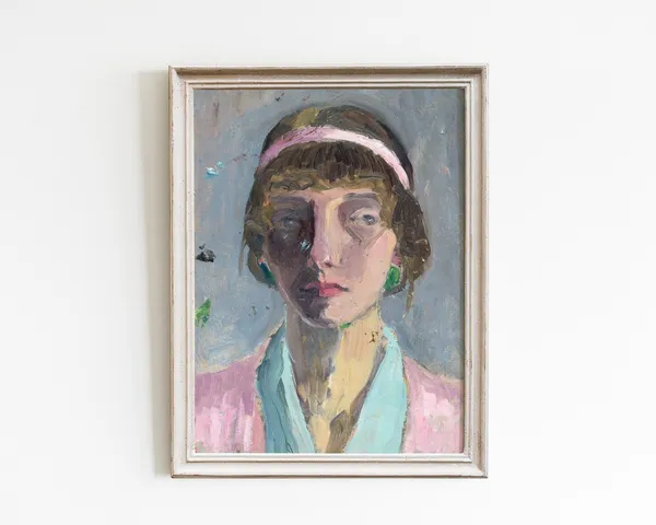 Vintage Woman Portrait Art Print, Minimalist Abstract Style