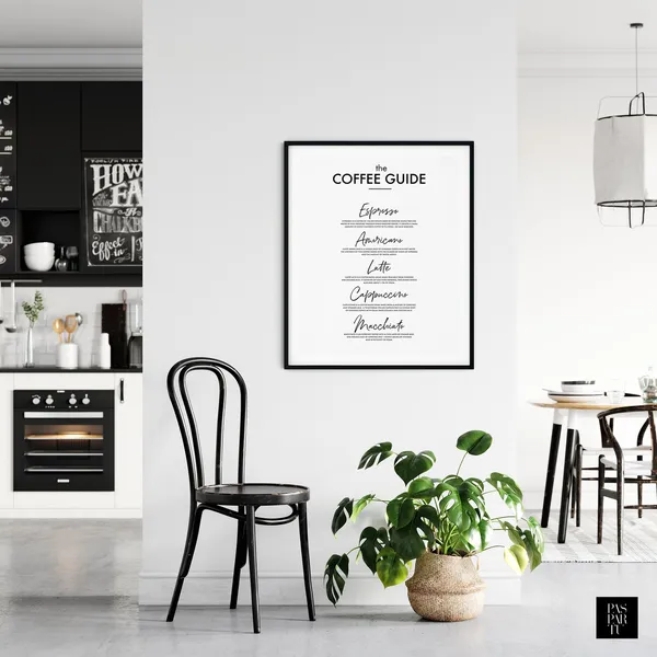 Coffee Guide Sign, Kitchen Coffee Wall Art Print