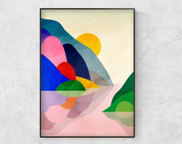 Mountain Lake Landscape Art Print, Nature Decor