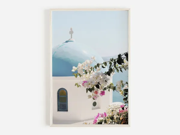 Santorini Scenery Photo Print, Greek Church
