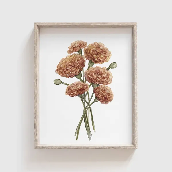 Marigold Flower Watercolor Art Print, Floral Home Decor