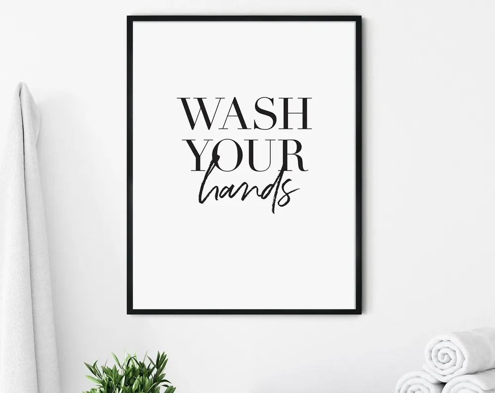 Wash Your Hands Nordic Bathroom Typography Art Print