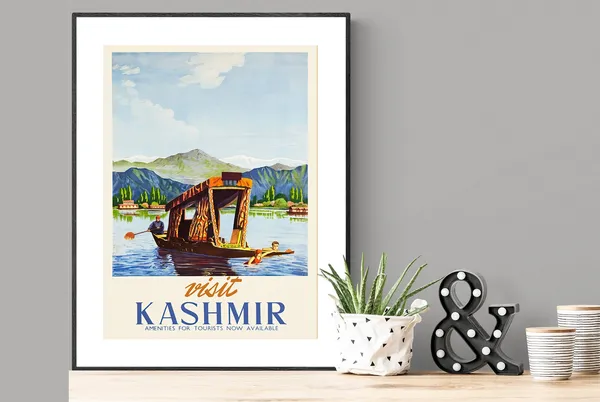 Visit India Kashmir Vintage Travel Poster, Travel Poster