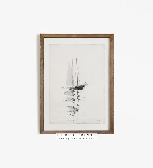 Muted Sailboat Vintage Nautical Art Print