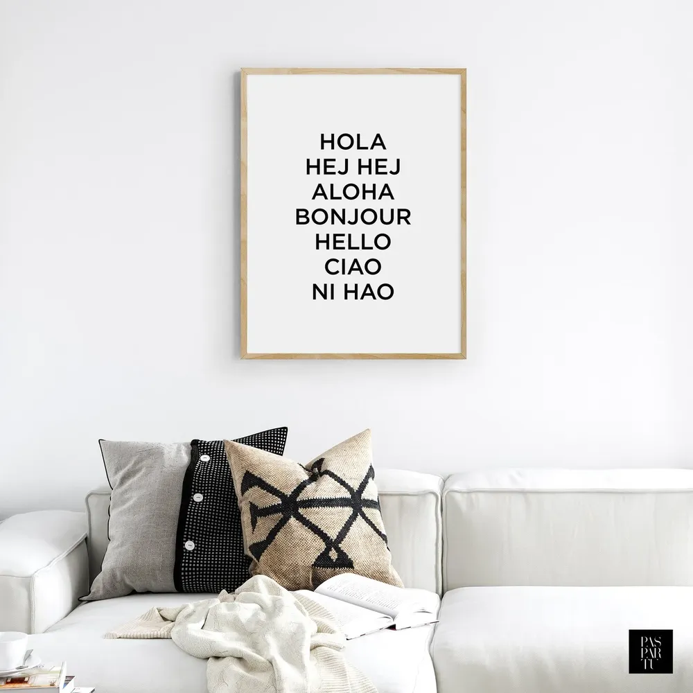 Hello Greetings Entryway, Hola Bonjour Art Print - Image 4