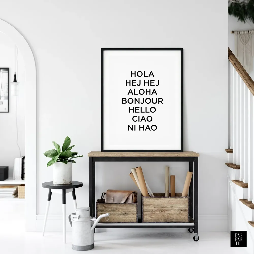 Hello Greetings Entryway, Hola Bonjour Art Print - Image 3