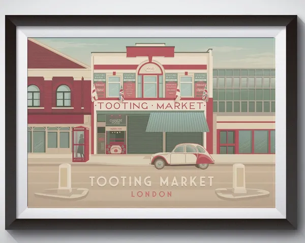 Tooting Market Vintage Travel Poster, South London