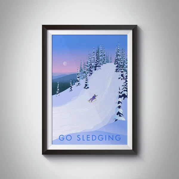 Go Sledging Vintage Travel Poster, Winter Sports Art Print