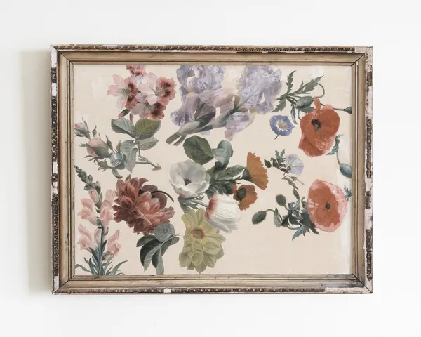 Vintage Flower Still Life Art Print, Rustic Cottage