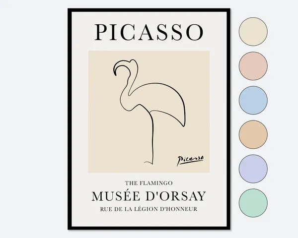 Picasso Flamingo Sketch Line Drawing Art Print