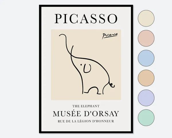 Picasso Elephant Sketch Line Drawing Art Print