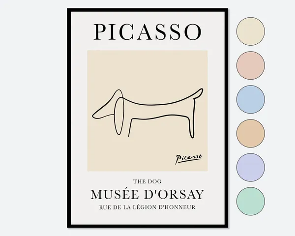 Pablo Picasso Dachshund Line Art, Vintage Poster