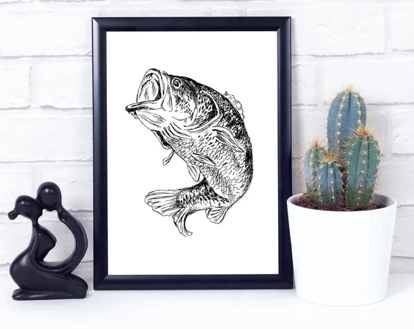 Bass Fish Black And White Art Print
