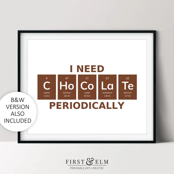 I Need Chocolate Periodically Chemistry Jokes Poster