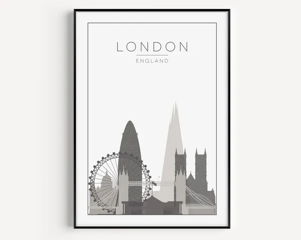 London Grey Travel Poster, European Wall Art