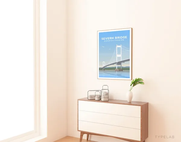 Severn Bridge Travel Poster, Monmouthshire Wales