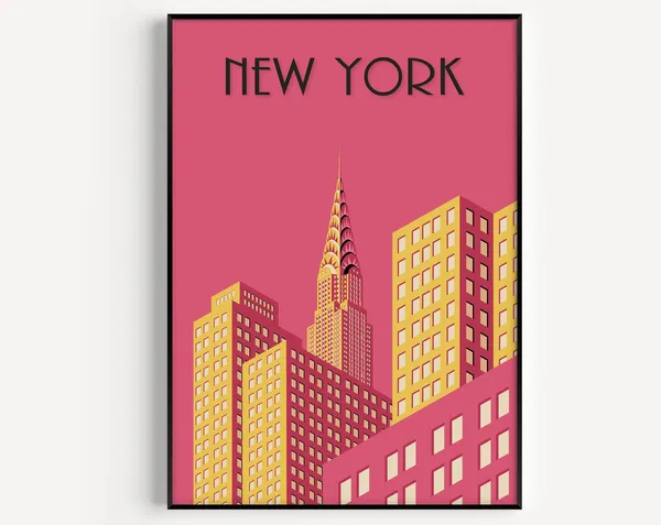 New York Pink Wall Art Poster, Deco Travel