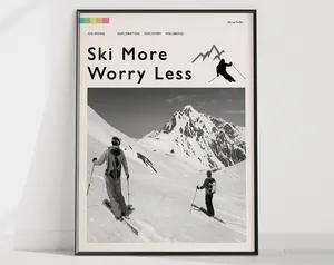 Ski More Worry Less Vintage Alps Travel Poster