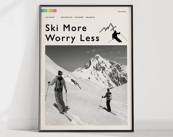 Ski More Worry Less Vintage Alps Travel Poster