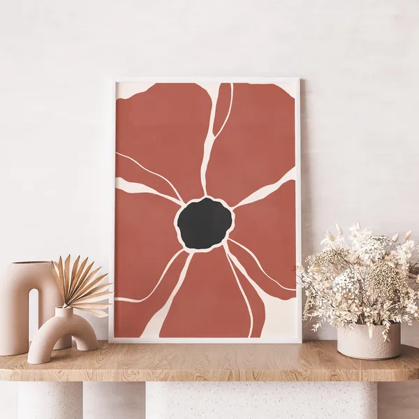 Red Poppy Art Print, Earth-Tones Floral Illustration