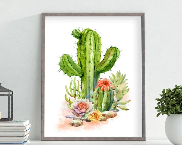 Cactus Succulent Watercolor, Southwestern Decor Art Print