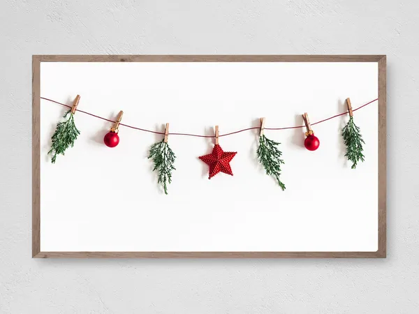 Simple Garland Frame TV Art, Winter Christmas Ornaments