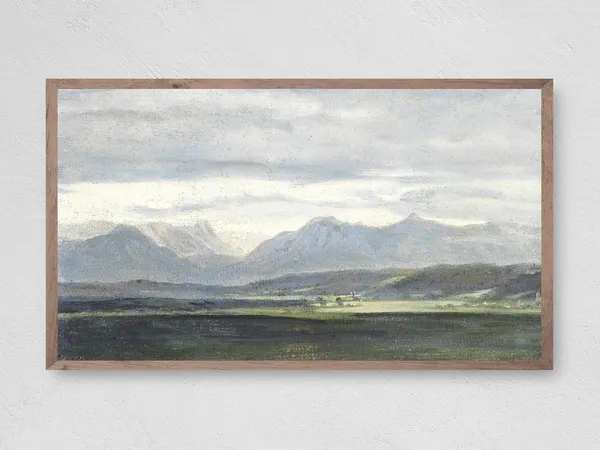 Mountains Gold Frame TV Art, Landscape Art Print