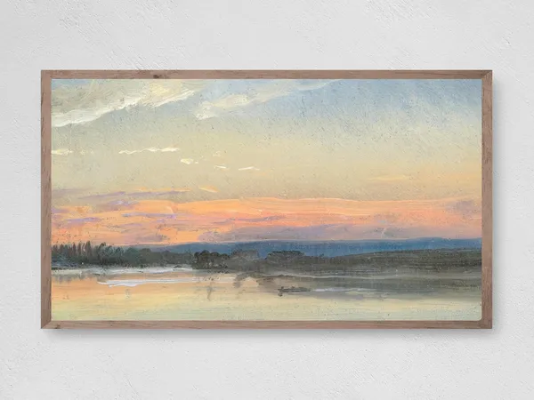 Sunset Lake Travel Poster, Nature Landscape Art