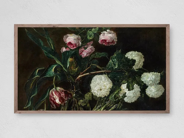 Flowers In Vase Frame TV Art, Floral Wall Art Print