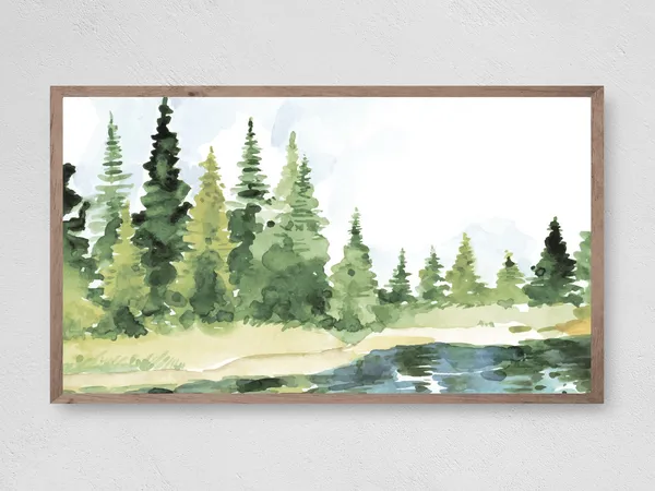 Forest Mountain Watercolor Art Print, Nature Landscape
